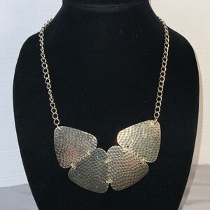 Gold Tone Hammered Bib style statement necklace 17” 80s glam retro